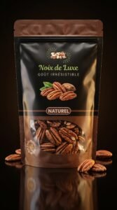 Sachet premium Pécan Prestige Noix de Luxe avec cerneaux visibles — emballage hermétique et origine contrôlée